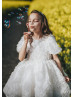 Short Sleeves White Rosetta Tulle Floral Flower Girl Dress Short Sleeves White Rosetta Tulle Floral Flower Girl Dress